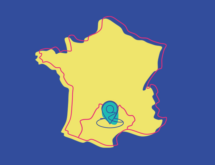 Carte de la France avec un marqueur sur l'Occitanie